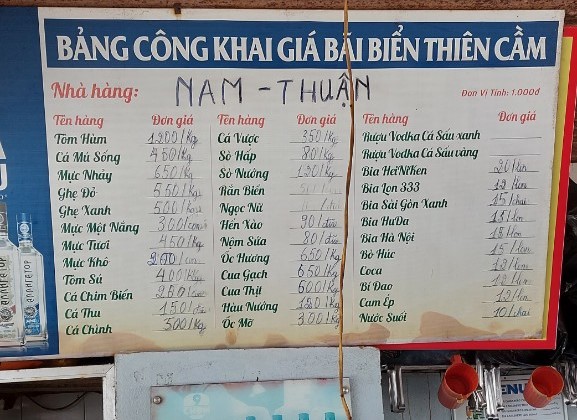 Niêm yết giá tại một số nhà hàng