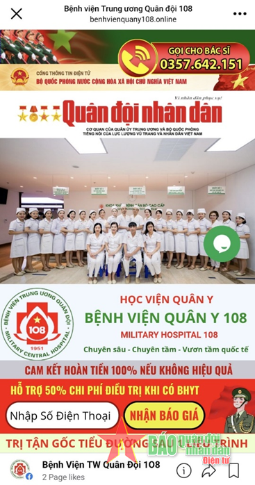 Một trang mạng mạo danh Bệnh viện Trung ương Quân đội 108.