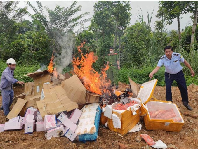 Lực lượng chức năng Lào cai tiêu hủy lô hàng.