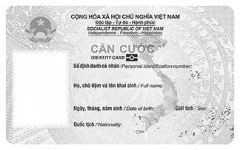 Mặt trước của thẻ căn cước cấp cho công dân từ đủ 6 tuổi trở lên từ ngày 1-7-2024.