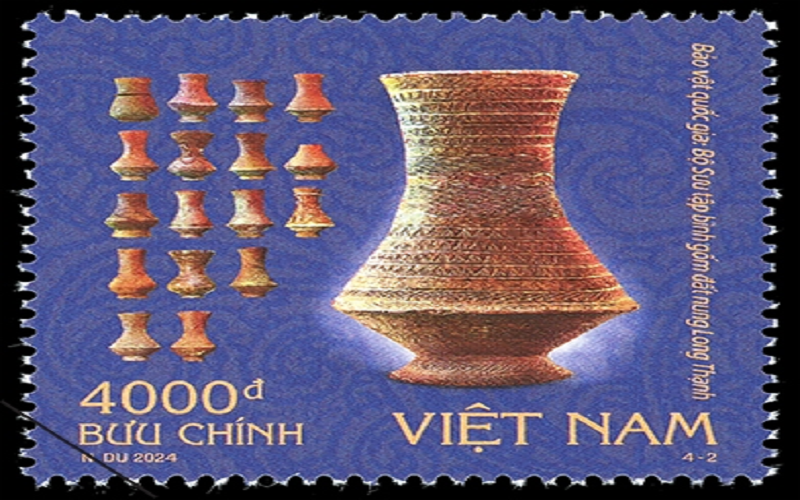 Mẫu tem bình gốm đất nung Long Thạnh.