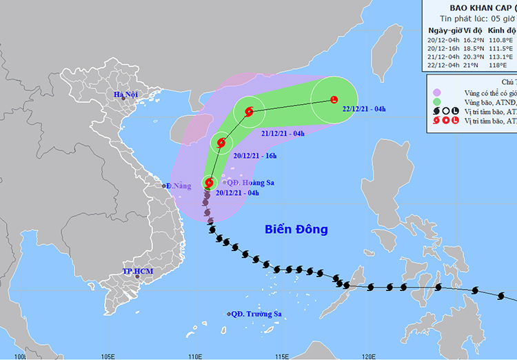 Thời tiết ngày 20/12: Bão số 9 gây gió mạnh trên biển cấp 7, giật cấp 8