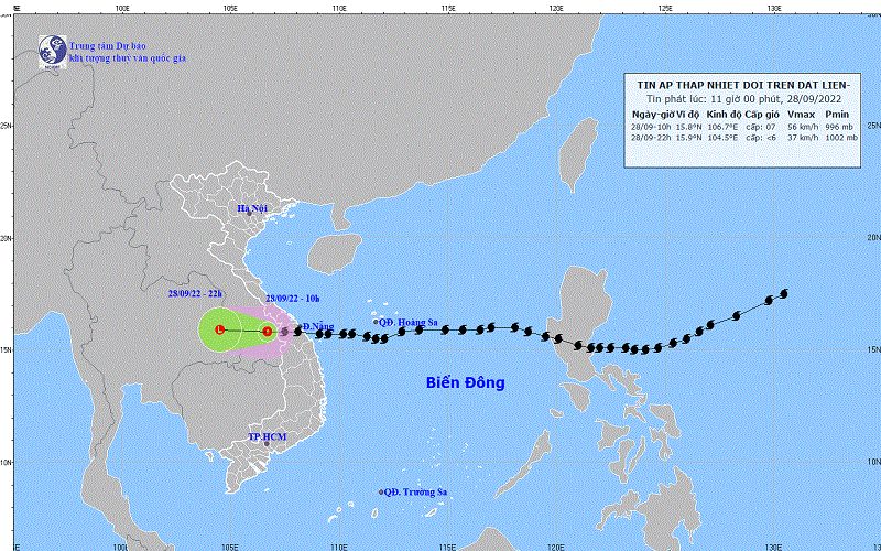 Chiều nay, 28/09, bão số 4 đã suy yếu thành một vùng áp thấp trên khu vực Nam Lào