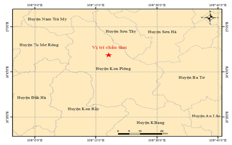Liên tiếp 4 trận động đất tại huyện Kon Plông, tỉnh Kon Tum