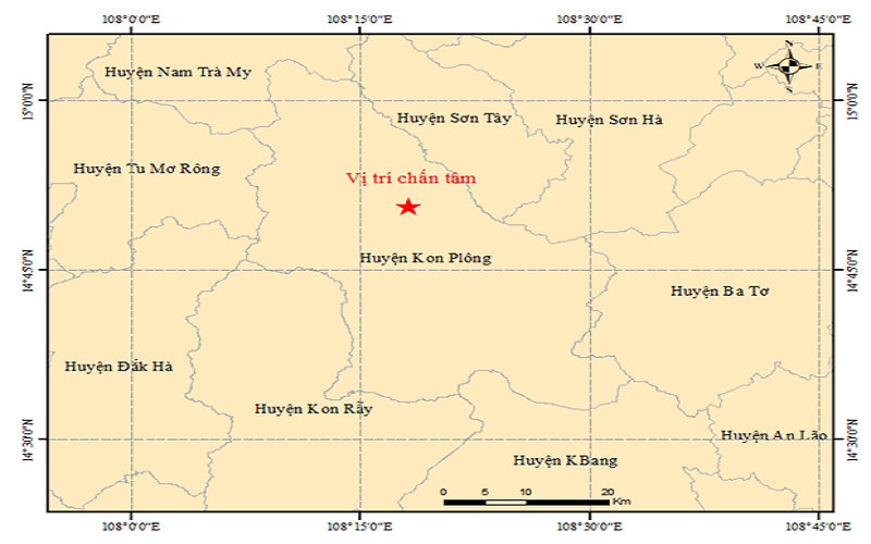 Trận động đất thứ 5 trong ngày tại Kon Plông (Kon Tum) có độ lớn 4.0