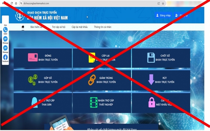 Phát hiện trang web giả mạo Cổng dịch vụ công ngành Bảo hiểm xã hội Việt Nam