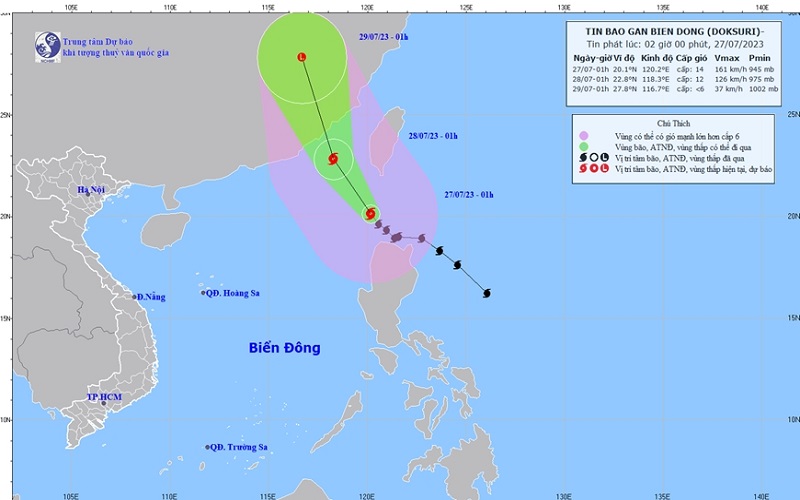 Thời tiết hôm nay (27-7): Bão DOKSURI có gió giật trên cấp 17