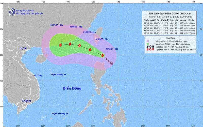 Thời tiết hôm nay (30-8): Bão Saola gây gió mạnh cấp 13-15, khu vực Bắc Biển Đông biển động dữ dội