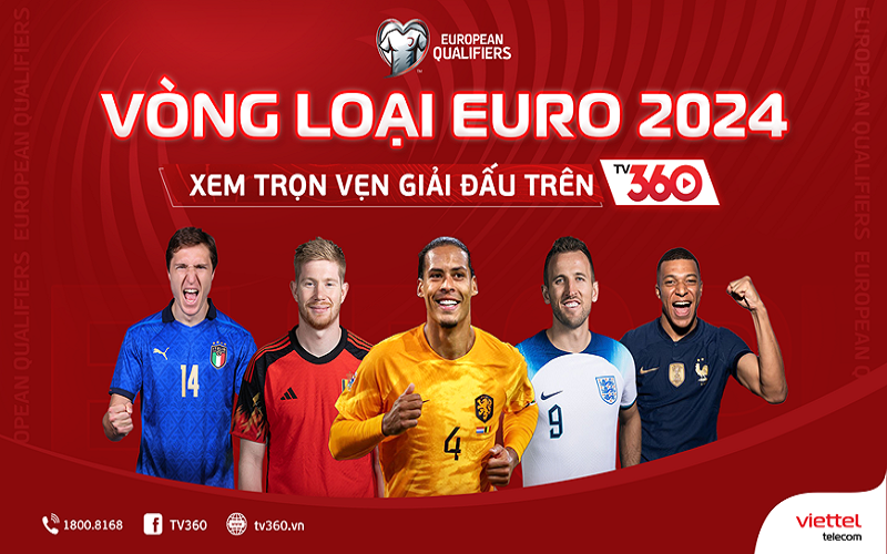 Xem trực tiếp vòng loại EURO 2024 miễn phí trên TV360