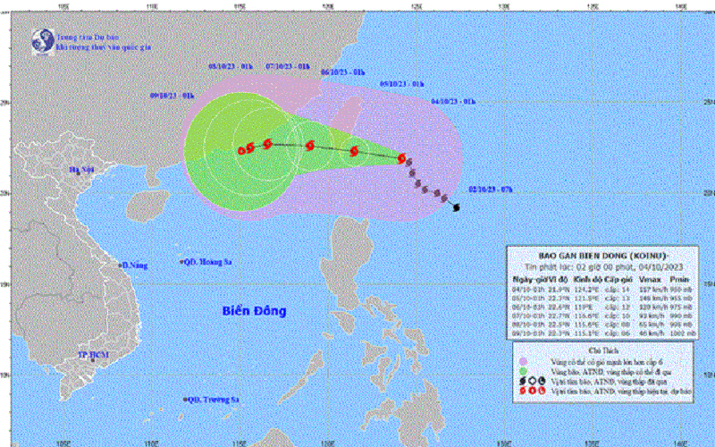 Bão KOINU có gió mạnh cấp 14, giật cấp 17, biển động dữ dội
