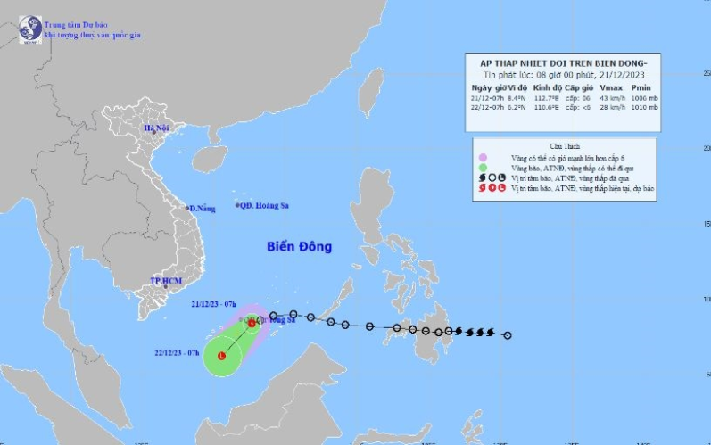 Áp thấp nhiệt đới đang trên khu vực quần đảo Trường Sa, gió giật cấp 8