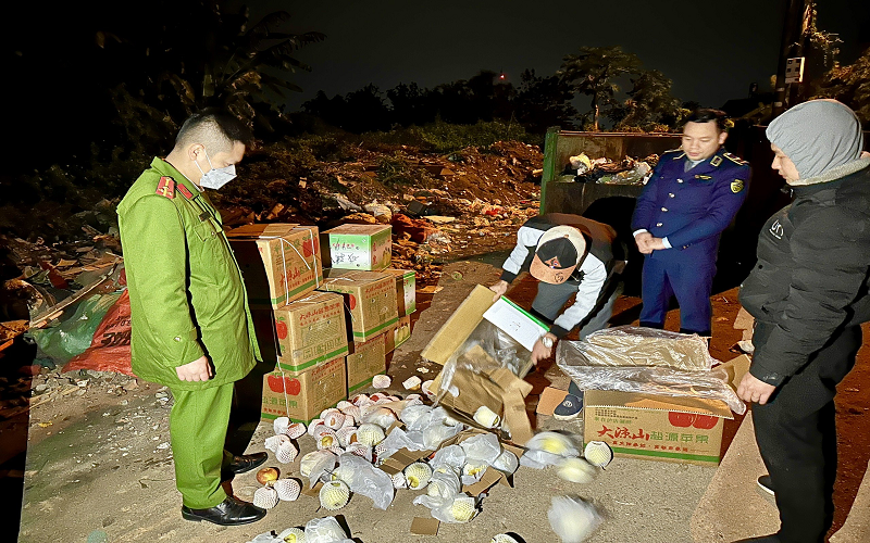 Thái Nguyên: Kịp thời ngăn chặn 02 phương tiện vận chuyển 6 tấn hoa quả nhập lậu trong đêm