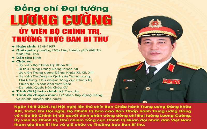 Tiểu sử, quá trình công tác của đồng chí Đại tướng Lương Cường, Ủy viên Bộ Chính trị, Thường trực Ban Bí thư