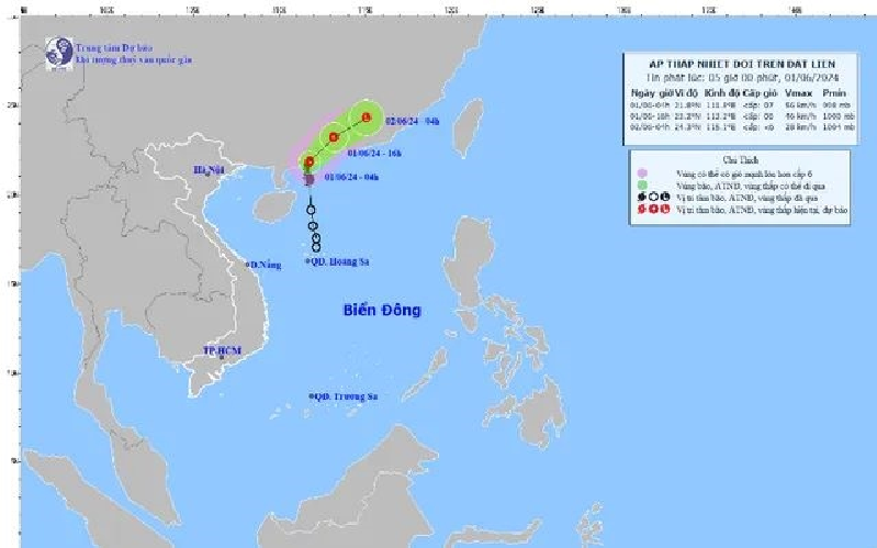 Bão số 1 đã suy yếu thành áp thấp nhiệt đới