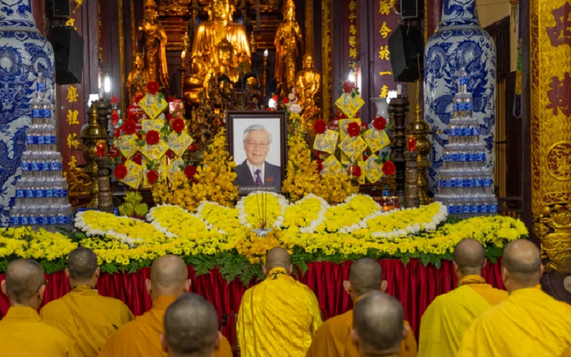 Tổ chức lễ tưởng niệm Tổng Bí thư Nguyễn Phú Trọng tại các chùa, cơ sở tự viện