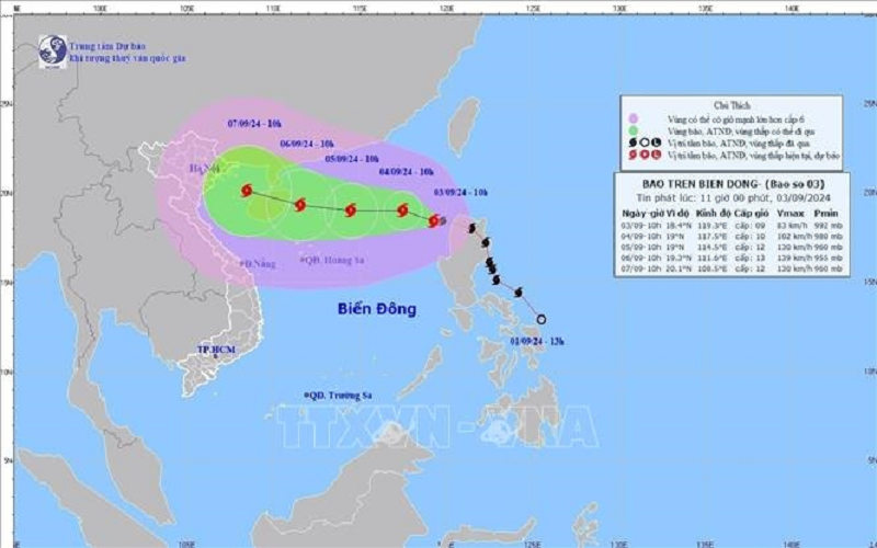 Nhiều vùng biển có gió mạnh, sóng lớn do ảnh hưởng của bão số 3