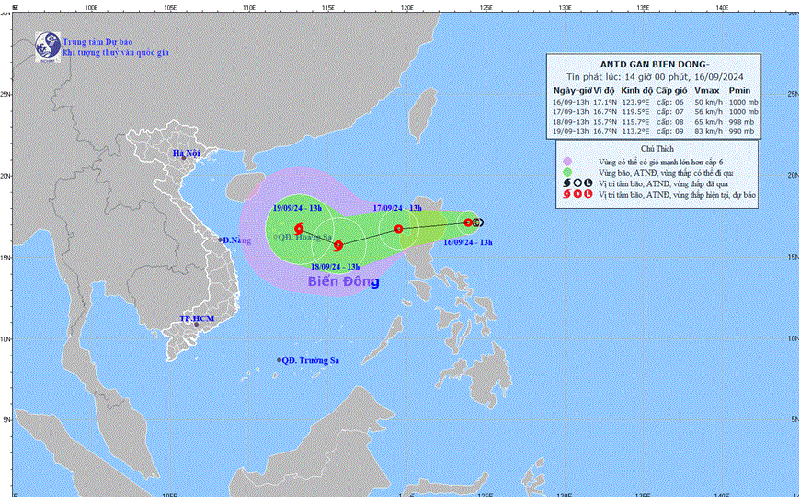 Hôm nay (17-9), bão số 4 cách quần đảo Hoàng Sa khoảng 590km