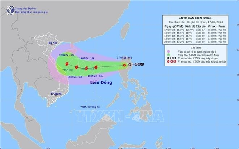 Áp thấp nhiệt đới tiến gần Biển Đông