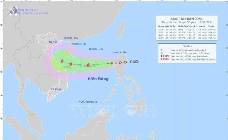 Áp thấp nhiệt đới trên Biển Đông có hướng di chuyển phức tạp