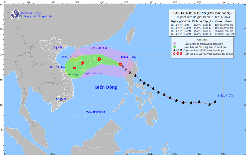 Thời tiết hôm nay (18-11): Bão số 9 (Man-yi) di chuyển theo hướng Tây Bắc