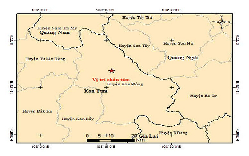 Liên tiếp 10 trận động đất xảy ra ở Kon Tum