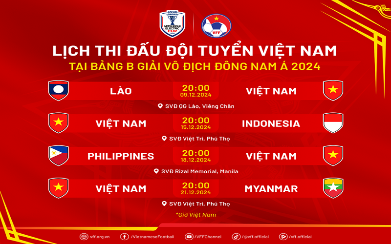 Lịch thi đấu đội tuyển Việt Nam tại ASEAN Cup 2024