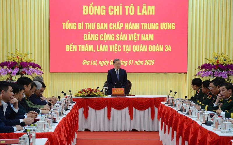 Tổng Bí thư Tô Lâm thăm, làm việc tại Quân đoàn 34 và Binh đoàn 15