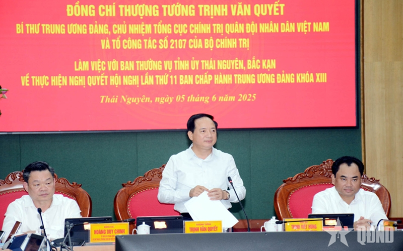 Thượng tướng Trịnh Văn Quyết chủ trì làm việc với Ban Thường vụ Tỉnh ủy Thái Nguyên và Bắc Kạn