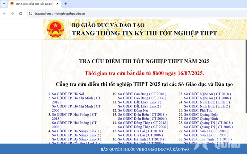 8 giờ ngày 16-7, công bố điểm thi tốt nghiệp THPT năm 2025