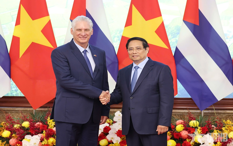 Thủ tướng Phạm Minh Chính hội kiến Bí thư Thứ nhất, Chủ tịch nước Cộng hòa Cuba Miguel Díaz-Canel Bermúdez