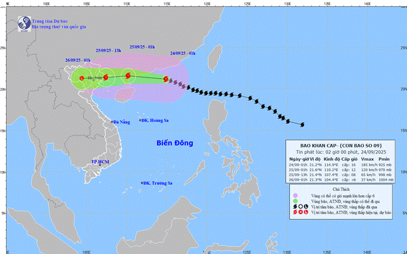 Thời tiết hôm nay (24-9): Bão Ragasa giật trên cấp 17, đang cách Quảng Ninh khoảng hơn 700km