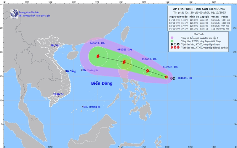 Áp thấp nhiệt đới trên vùng biển phía Đông Philippines với sức gió rất mạnh