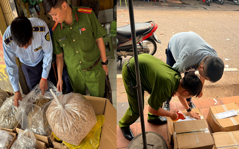 Phát hiện, xử lý 2 cơ sở kinh doanh thực phẩm không rõ nguồn gốc tại chợ Long Biên