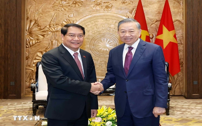 Tổng Bí thư, Chủ tịch nước Tô Lâm tiếp Bí thư Thành ủy, Chủ tịch Hội đồng nhân dân Thủ đô Viêng Chăn (Lào)
