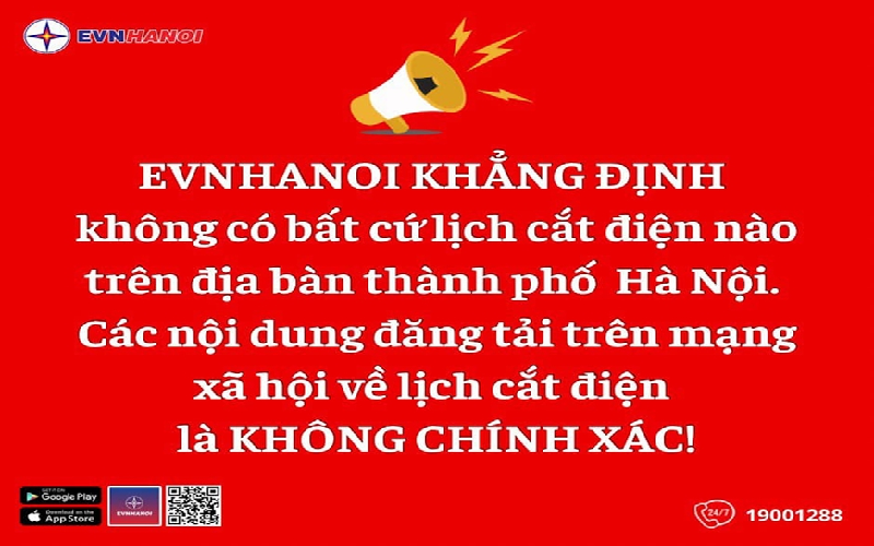 Tổng công ty Điện lực TP Hà Nội khẳng định không có bất cứ lịch cắt điện nào theo kế hoạch