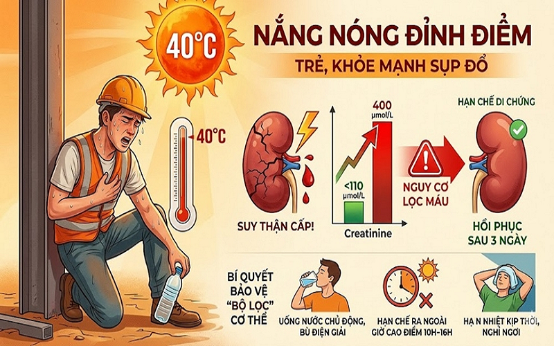 Mất nước nghiêm trọng do nắng nóng có thể gây tổn thương thận cấp