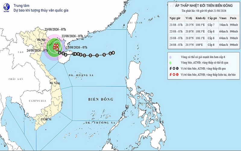 Áp thấp nhiệt đới đổi hướng, tăng cường độ trên Bắc vịnh Bắc Bộ: Khu vực Bạch Long Vĩ có gió mạnh cấp 7, giật cấp 9; Cô Tô có gió mạnh cấp 6, giật cấp