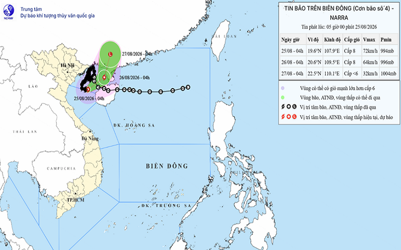 Thời tiết hôm nay (25-8): Bão số 4 trên vùng biển phía Nam đặc khu Bạch Long Vĩ