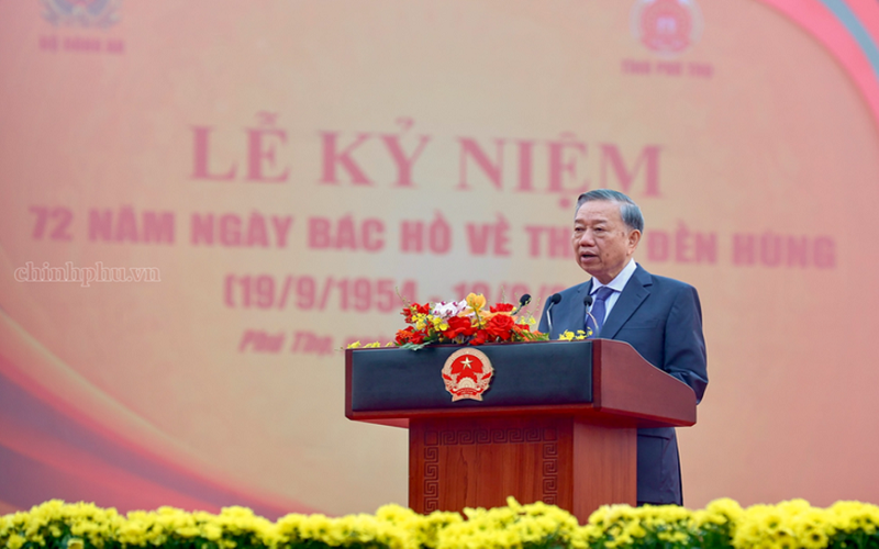 Phát biểu của Tổng Bí thư, Chủ tịch nước Tô Lâm tại Lễ kỷ niệm 72 năm Ngày Bác Hồ về thăm Đền Hùng và khánh thành Tượng đài “Bác Hồ với ngày hội non s